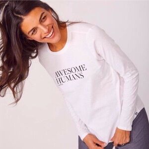 Figs Awesome Humans White Long Sleeve Tee Shirt Super Soft Scrubs Underscrubs XS